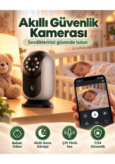 Harvox Hx-ıc006 Full Hd Akıllı Ip Gece Görüşlü Bebek Ve Ev Güvenlik Kamerası Siyah