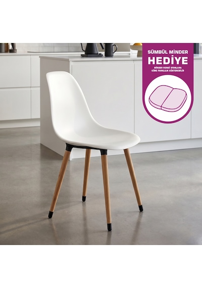 Vilinze Eames Naturel Ahşap Ayak Plastik Beyaz Sandalye