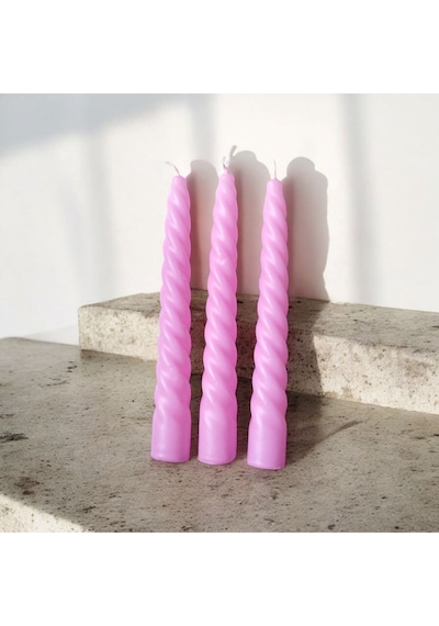 Denic 3 lü Pembe   İtalyan Burgulu   Şamdan Mum  Kıvrımlı Mum