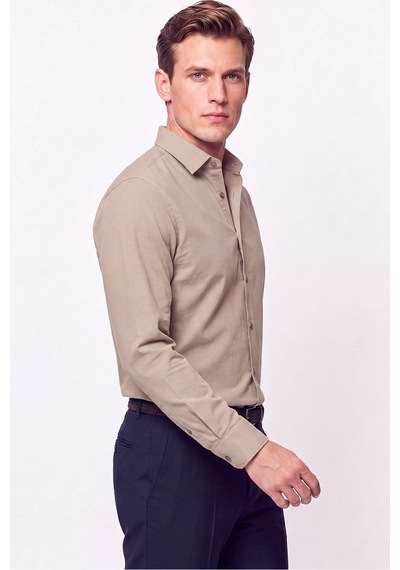Slim Fit Modal Kumaş Bej Gömlek G 1609