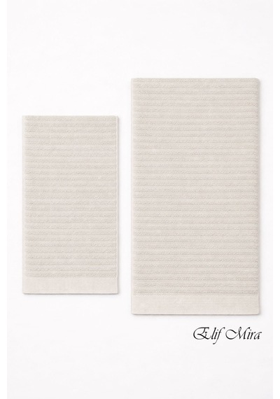2 Parça Banyo Havlusu Seti Pamuklu Şeyma 70x140 + 50x85 Cm Krem