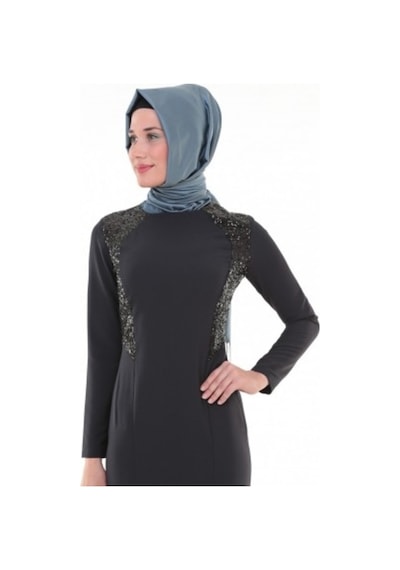 Nidya Moda Kombinli Lacivert Elbise-4048Pl Lacivert