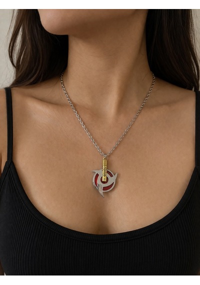 Naruto Itachi Mangekyou Sharingan Gümüş Renk 60 Cm Unisex Kolye Çok renkli