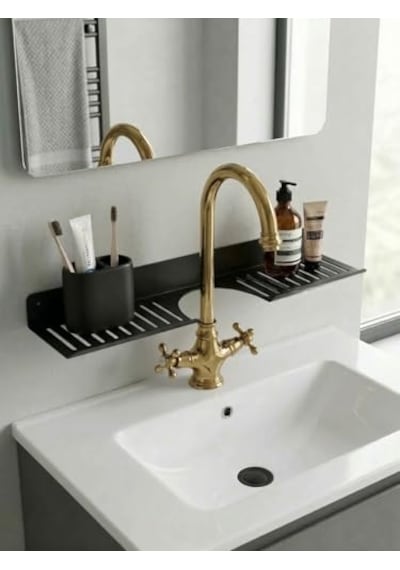 Orret Home Eviye Önü Organizer Rafı Metal Lavabo Üstü Raf Mutfak Evye Üstü Organizer Duvara Yapışkanlı Delmeden Montaj Lavabo Arkası Raf Süngerlik Sabunluk Mutfak Rafı Aahşap