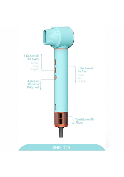 Mavi Air Brush 5in1 Bukle-hacimle-düzleştir-2-fırça Saç Kurutma - Şekil Makinesi 1300w 3-kdm.hız Sıc