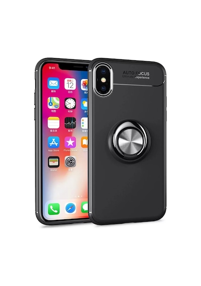 Apple iPhone Uyumlu  Uyumlu Xs Max Kılıf Range Yüzüklü Silikon - Siyah