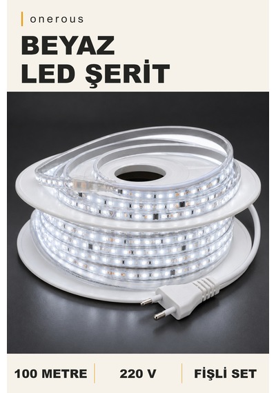 Onerous 100 M 220v Beyaz Led Şerit, Fişli, Yapışkanlı