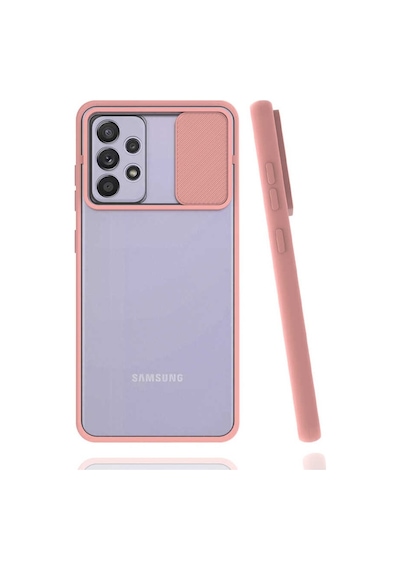 Kilifone - Samsung Uyumlu Galaxy A52 / A52s - Kılıf Slayt Sürgülü Arkası Buzlu Lensi Kapak - Pembe Açık
