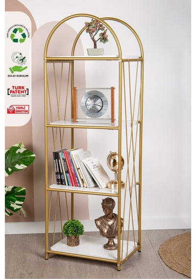 Demeter Dekoratif Raf Mobilya Kitaplık Dekoratif Metal Mobilya Gold 4 Raflı Kitaplık Altın Demeter Dekoratif Raf Mobilya Kitaplık Dekoratif Metal Mobilya Gold 4 Raflı Kitaplık Altın