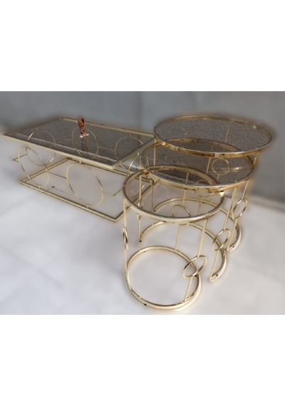 Orta ve zigon sehpa Halkalı takım Model Metal Dalga Ayak Gold ren