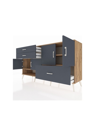 Hyperion Konsol 3 Raflı 3 Çekmeceli 4 Kapaklı 176x44x99 Çam-antra Çam-antrasit