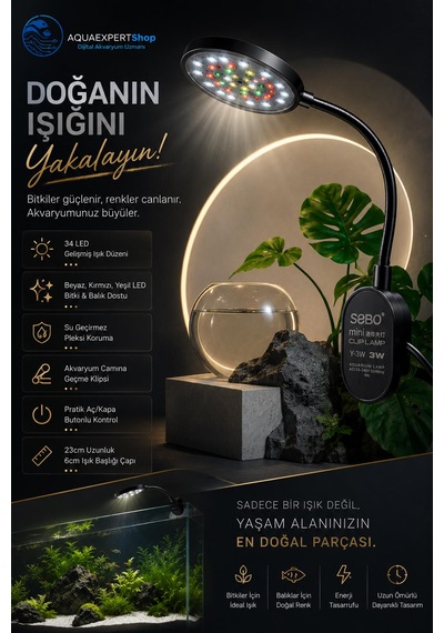 Sobo Usb Akvaryum Işığı - Balık Işığı - Bitki Işığı - 34 Led - Y-3w - Güçlü Aydınlatma - Üstün Performans - 23 Cm - Siyah