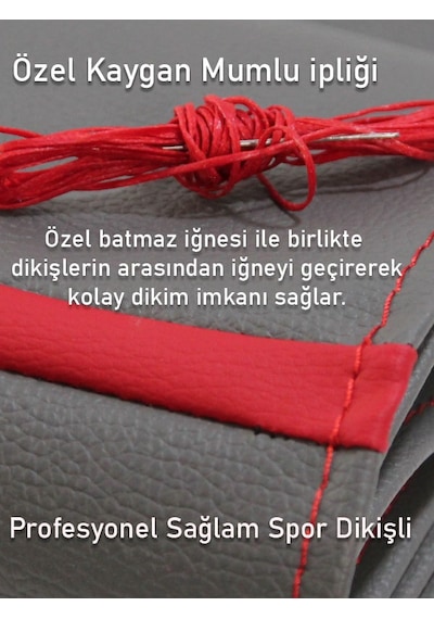 Mini One Gri İçin Uyumlu Özel Süper Deri Kırmızı Yüzüklü Dikişli Direksiyon Kılıfı