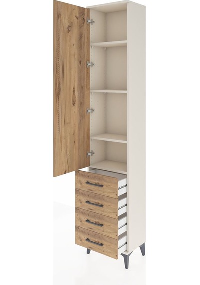 Arges Dolap 4 Raflı 4 Çekmeceli Tek Kapaklı 44x30x221 Aytaşı-çam Aytası
