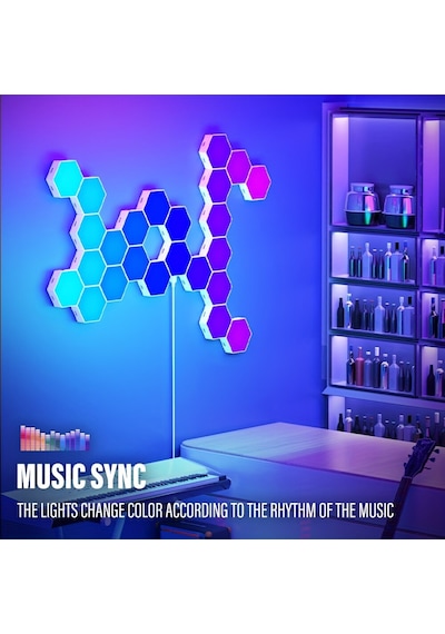 Rgb Led Akıllı Altıgen Duvar Lambası Kumandalı Gece Işığı RGB