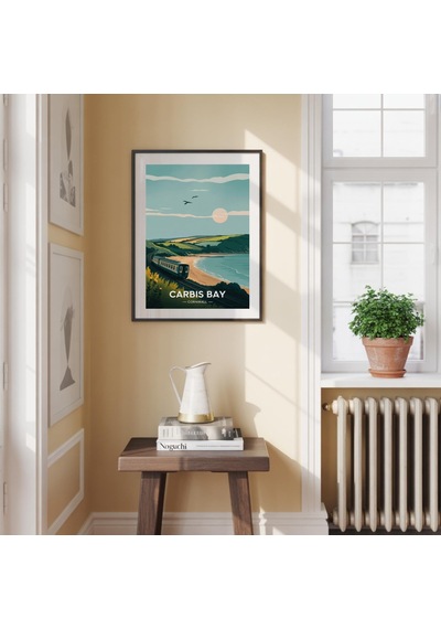 Carbis Bay Cornwall Seyahat Posteri Sahil Manzarası Sanat Eseri Deniz Kenarı Dekorasyonu
