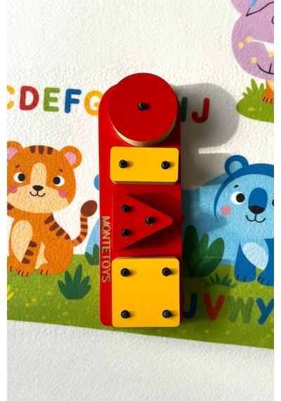 Montessori 4 Parça Renkli Geometrik Eğitici Ahşap Puzzle