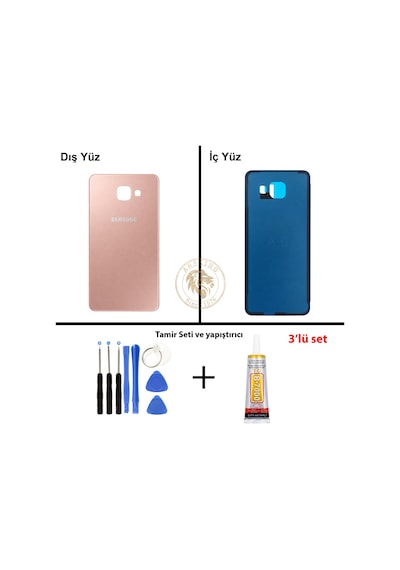 Samsung Galaxy A3 2016 A310 Rose Gold Renk Arka Kapak + Tamir Seti + B7000 Yapıştırıcı Arka Cam Batarya Kapağı Pil Kapağı Lazer Kesim Back Cover Galaxy A3 2016 Uyumlu 97772878