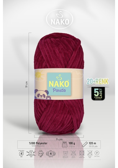 Panda - Şarap 3089 - 5'li Paket - 100gr/120m - Kadife El Örgü İpi - Amigurumi Punch İpi