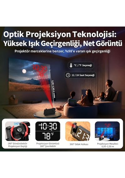 Valkyrie Projeksiyonlu Dijital Alarm Saat Dahili Bataryalı Led Ekranlı Usb Şarj Çıkışlı Siyah