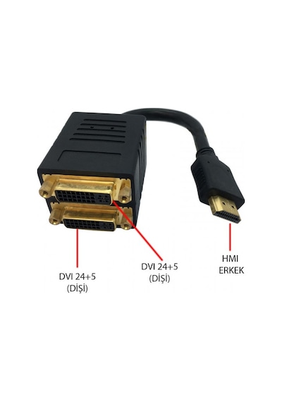 Hdmı Erkek To 2xdvı 24+5 Dişi Pasif Splitter Çevirici Kablo 20cm