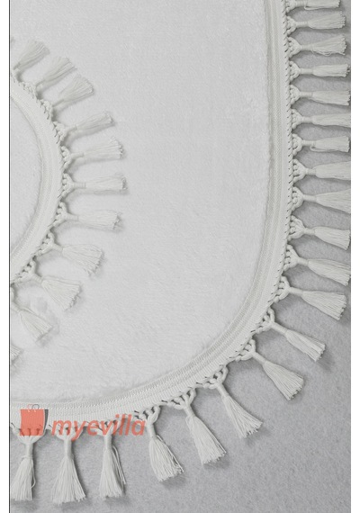 My Evilla Modern Simirna Dekoratif Peluş Oval 60x100-50x60 Ponpon Saçaklı Klozet Takımı