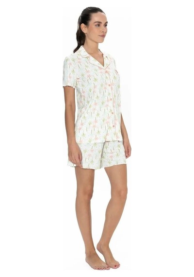 U.s. Polo Assn. Kadın Kısa Kollu Düğmeli Pijama Şort Takım Ekru Xl