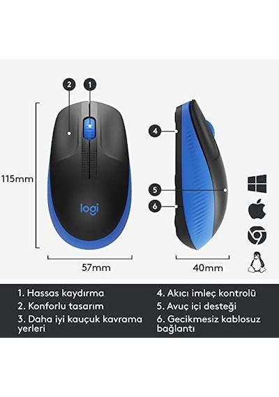 M191 Büyük Boy Kablosuz Mouse - Mavi