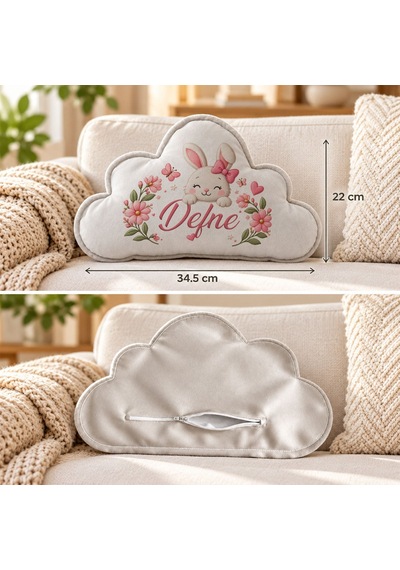 Bk Gift Kişiye Özel İsimli Gri Bulut Yastık-1 - Bebek Ve Çocuk Odası Dekoratif Yastık 34,5x22 Cm