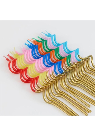 Meri Meri - Gold Dipped Swirly Candles - Altın Detaylı Renkli Kıvrımlı Mumlar - 20 Adet Çok Renkli
