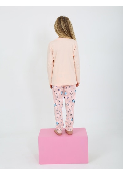 Kız Çocuk Uzun Kollu %100 Pamuklu Pijama Takımı Happy Life SOMON