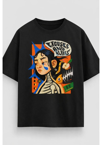 Yolo Street Oversize Siyah Grafik Baskılı Tişört %100 Pamuk Streetwear Unisex Anime Vintage Tasarım T-shirt Siyah1