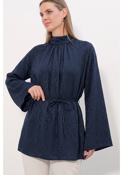Bigdart Kadın Çizgili Bağcıklı Oversize Tunik 50009 - Lacivert
