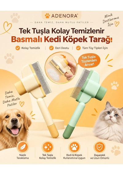 Tek Tuşla Kolay Temizlenir Basmalı Kedi Köpek Tarağı Tüy Toplayıcı Kedi Tarağı Kıtık Açıcı