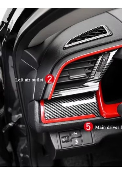 Honda Civic 2016-2021 İçin 10. Nesil Panel Karbon Kaplama 11 Parça Kırmızı Detaylar