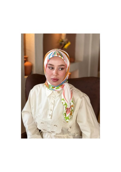 Mentoraly Modakaşmir Soyut Desenli Twill Eşarp Turkuaz