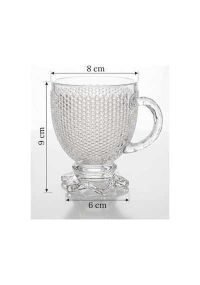 6 Lı Cam Çay Fincanı Seti 210 Ml Yıldız Ayaklı Kendinden Desenli Kulplu Çay,kahve Fincanı Takımı Şeffaf