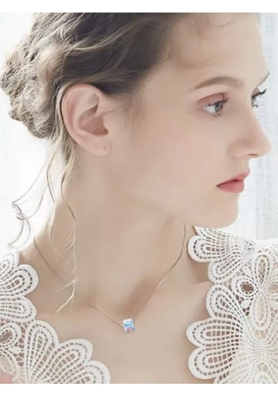 Brezza Lusso Jewelry Gümüş Swarovski Taşlı Kadın Küp Gümüş Kolye 45 CM