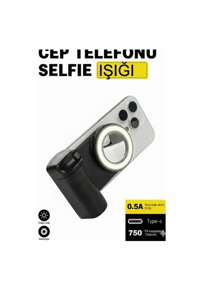 Bluetooth Manyetik Telefon Yapıştırma Kavrama Halka Dolgu Işığı İle Magsafe Selfie Klips İtem0015kselfiesiyah