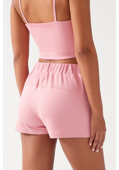 Los Ojos Kadın Pembe Cepli Beli Lastikli Basic Fit Spor Şort Shorts Pembe