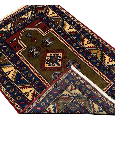 El Dokuma Sıfır Kafkas Halısı Seccade 110x160 Yeşil Kök Boya %100 Yün Namazlık