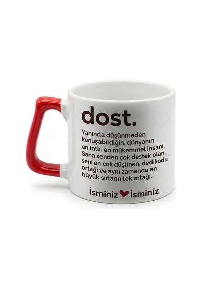 Dosta Hediye Dost Yazılı Baskılı Seramik Hediye Kupa Bardak Çok Renkli