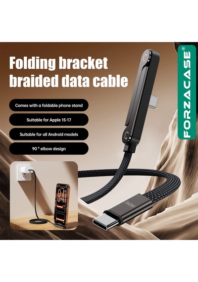Forzacase 240w Type-c To Type-c Katlanabilir Standlı Hızlı Şarj Kablosu Yassı Örgü Tasarım - Fc1227 1 Adet