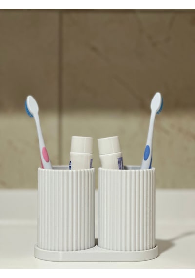 Modern Banyo Düzenleyici - Diş Fırçalık Seti - Ikili Set - Beyaz 10cm Beyaz