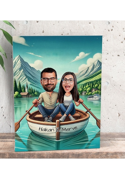 Bk Gift Kişiye Özel Teknede Oturan Çift Karikatürlü Kanvas Tablo-1 15x20 , Sevgiliye Hediye, Sevgililer Günü Hediyesi Kobitmeyencom33758 Bk Gift