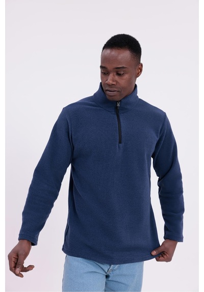 Freemen Erkek Fit Dik Yaka Yarım Fermuarlı Sweatshirt Polar Lacivert