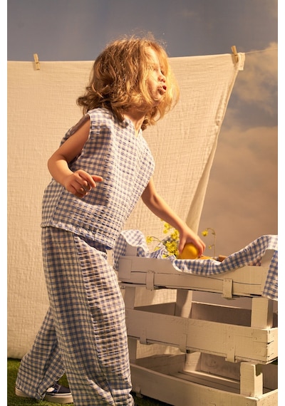 Oh La La Koala Mavi Daisy Picnic Serisi Balon Pantolonlu İkili Takim