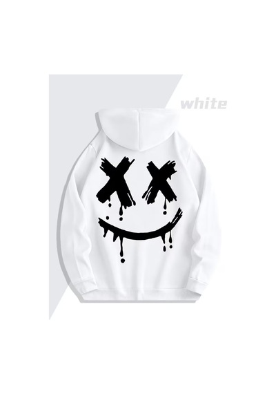 Nevermind Sevgili Çift Kombin Gülümseme Baskılı Renk Kapüşonlu Sweatshirt 2li Set Takım 3 İplik Pamu Beyaz