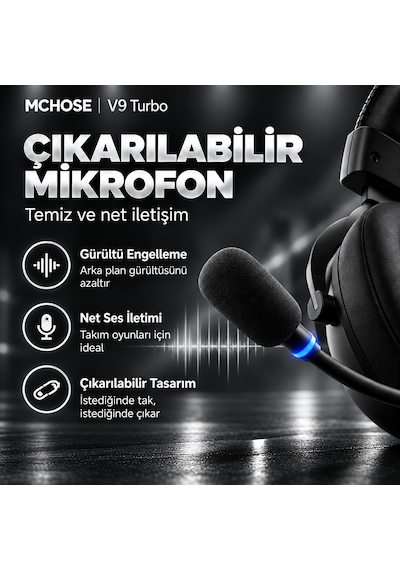 Mchose V9 Turbo+ Steel Black 7.1 Surround Kablosuz Gaming Kulaklık Hw-v9-14