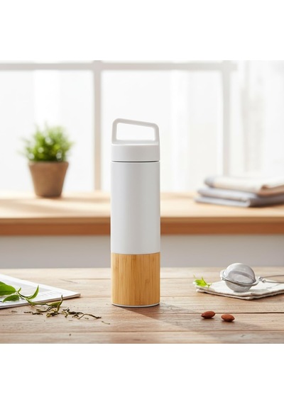 600 Ml Bambu Tabanlı Kulplu Çelik Termos Mug - 5 Renk Seçenekli Sıcak/soğuk Tutucu Seyahat Bardağı Beyaz Çok Renkli